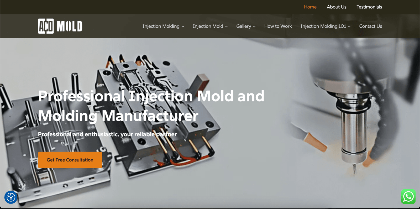 Top 15 Plastic Injection Molding Companies Serving the USA 8 A screenshot of ACO Mold’s website homepage.