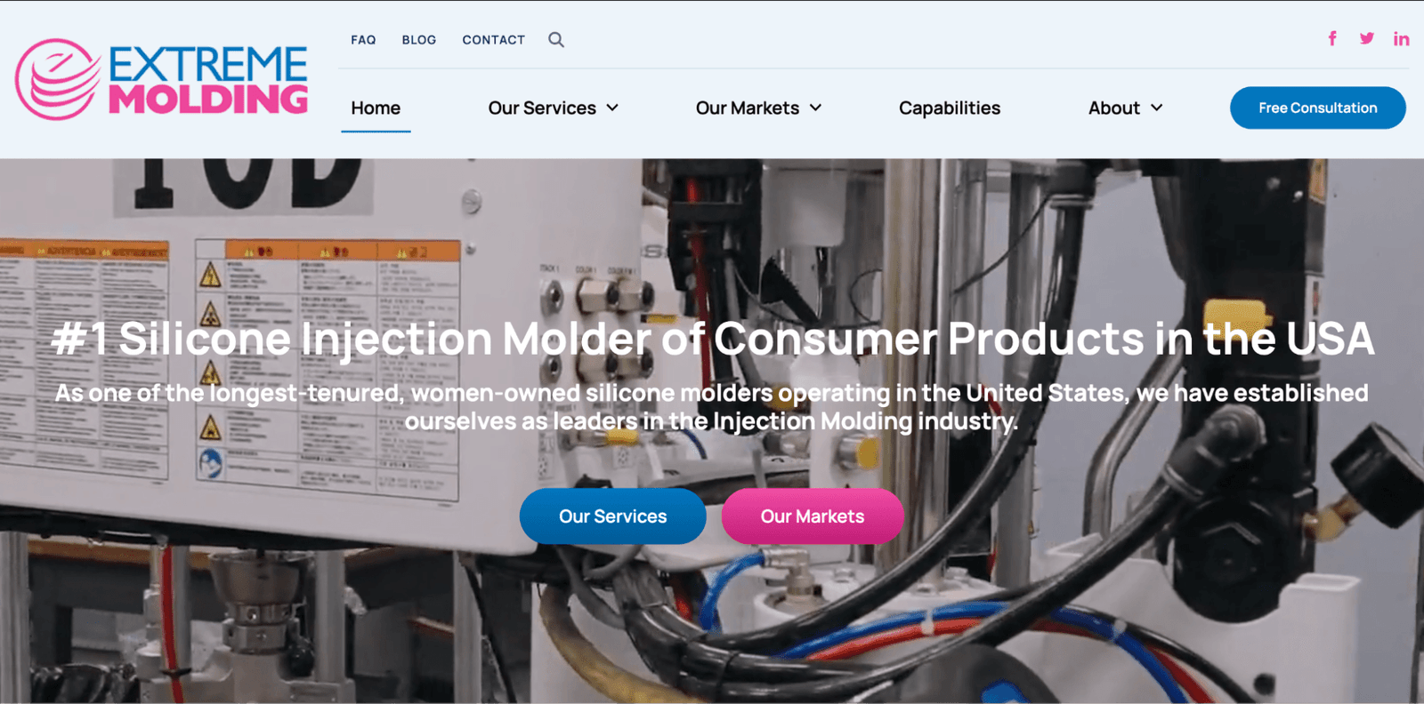 Top 15 Plastic Injection Molding Companies Serving the USA 6 A screenshot of Extreme Molding’s website homepage.