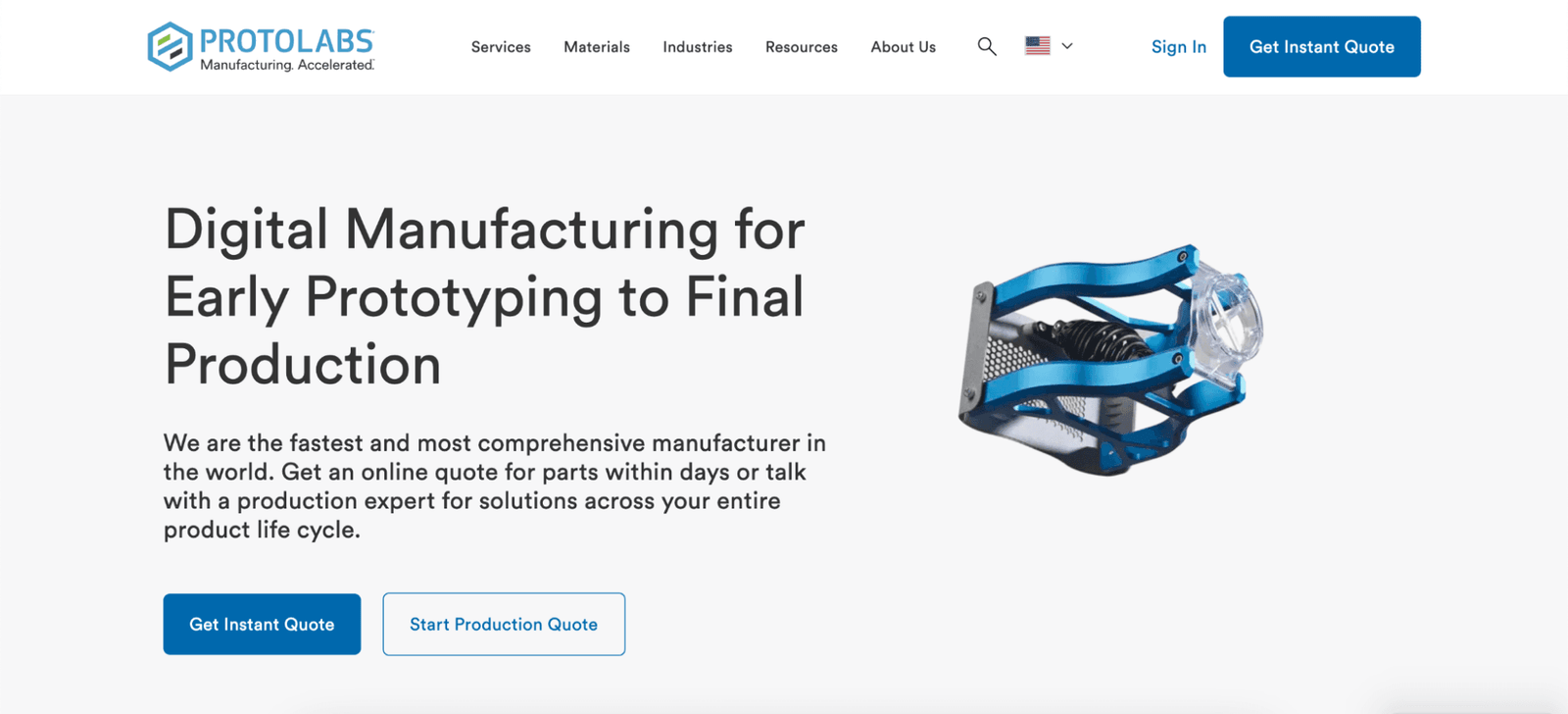 Top 15 Plastic Injection Molding Companies Serving the USA 9 A screenshot of Proto Labs’s website homepage.