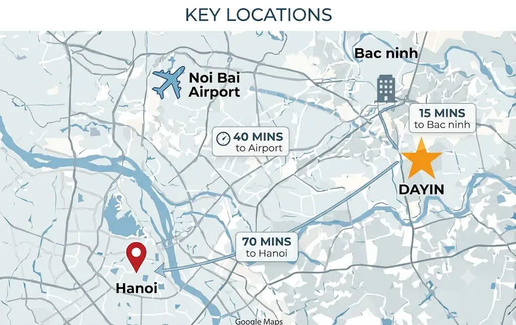 Vietnam Manufacturing 15 Map marking key locations of the company