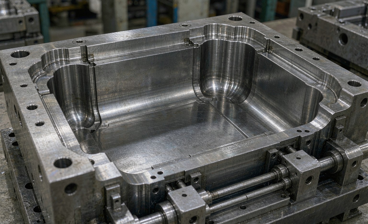 Steel injection mold cavity sized for material shrinkage