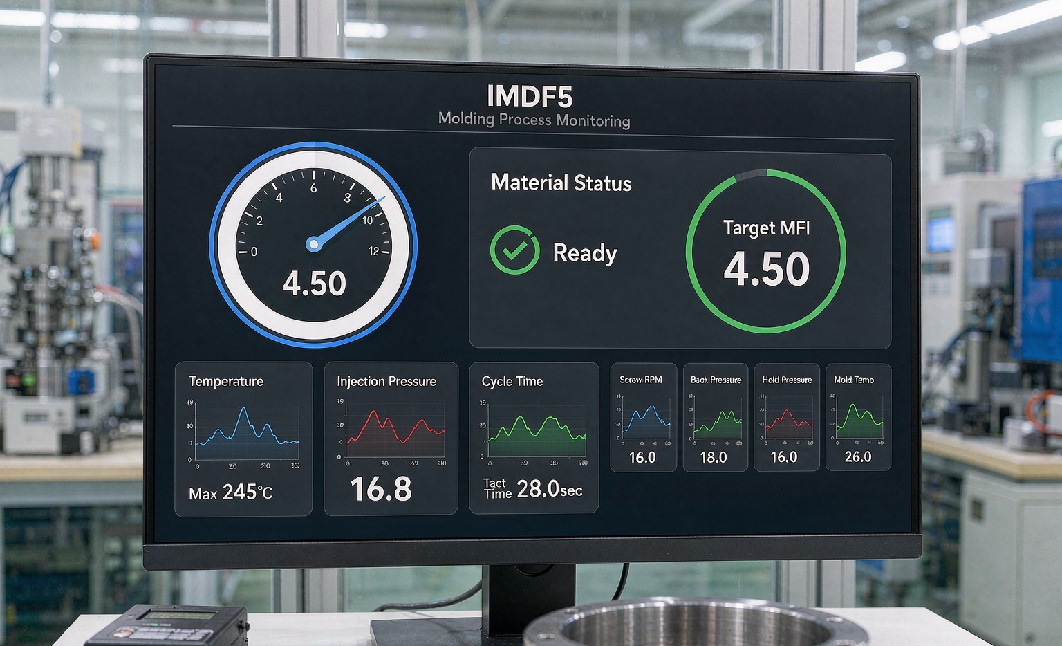 Molding process monitoring dashboard on a factory floor