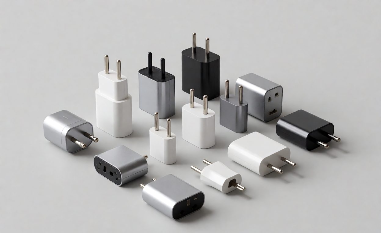 Adapter plugs for different export markets Collection of AC power adapters with interchangeable plug heads