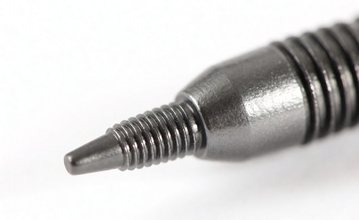 Soft tip and its threaded base Close-up of a plastic dart tip with threaded base beside a barrel end