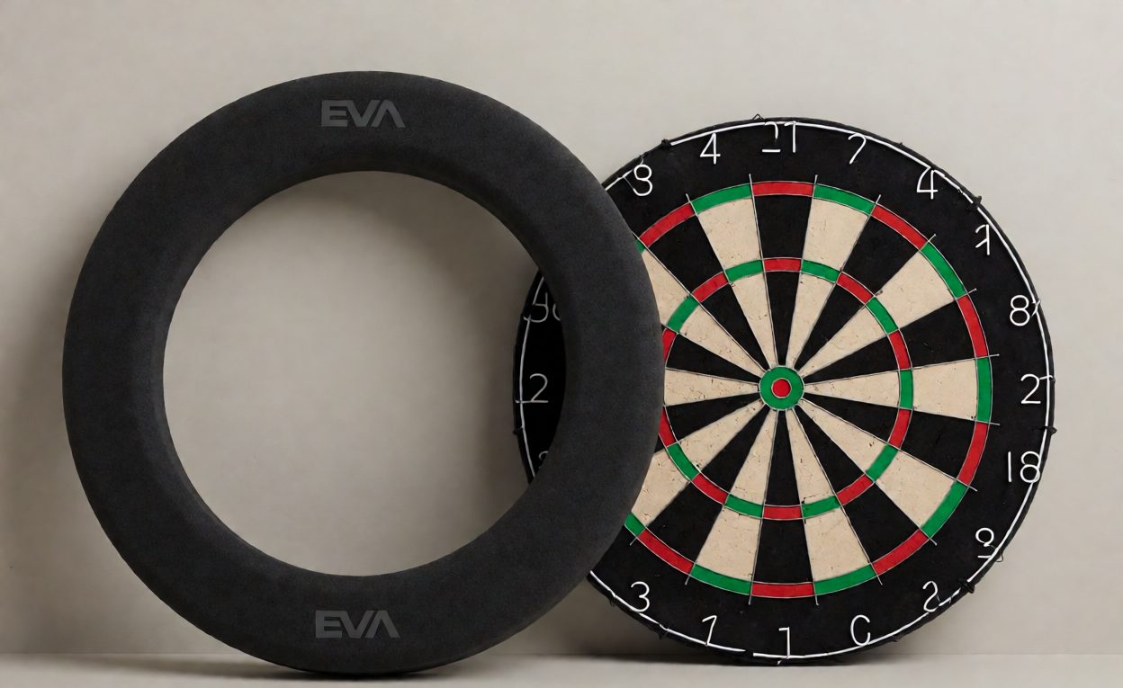 Black EVA foam surround ring beside a bristle dartboard